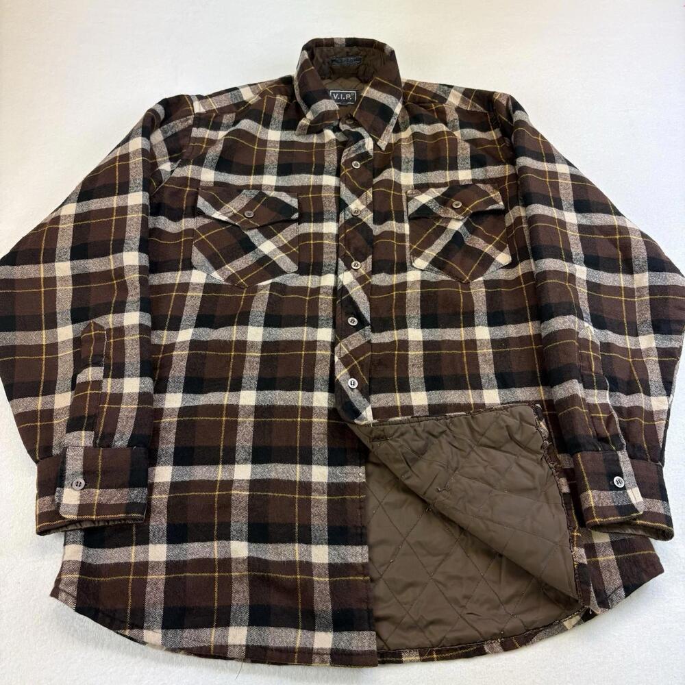 Vintage VIP Lined Insulated Flannel Button Up Shirt Jacket Small Brown Oversized